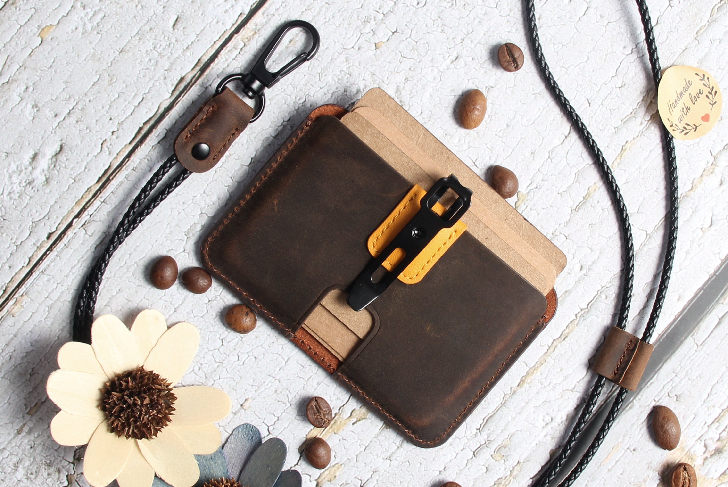 Personalized Crazy Horse Leather Card Holder, Custom ID Badge Holder, Work Office Accessory