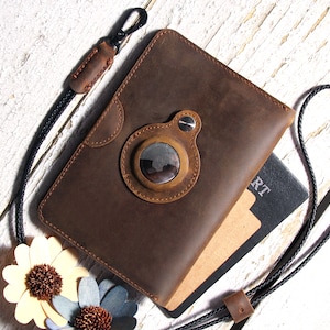 Personalized Airtag Passport Holder for Women or Man,Leather Travel Passport Case with Credit Card Holders Travel Gifts |BROWN|