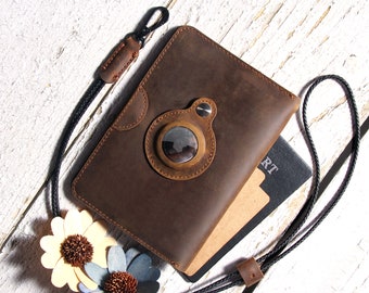 Personalized Airtag Passport Holder for Women or Man,Leather Travel Passport Case with Credit Card Holders Travel Gifts |BROWN|