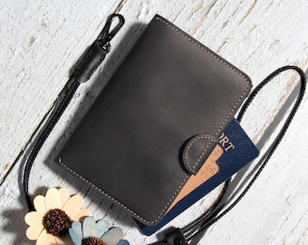 Handmade Leather Passport Wallet: RFID Airtag Tracking, 3-Pocket Travel Gift