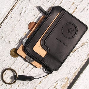 Weihnachtsgeschenke Reißverschluss Airtag Münzbeutel Schlüsselbund, minimalistische Leder Geldbörse Verschluss: echte pflanzliche Leder Geldbörse, ideales Geschenk für Sie