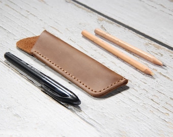 Handmade Top Grain Leather Pen Case, Fountain Pen Sleeve, Personalized Pencil Cover