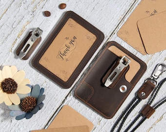 Versatile Custom Badge Holder & Card Holder,Money Clip  Combo with Separation Technology  ,Transform Your Style for Any Occasion |BROWN|