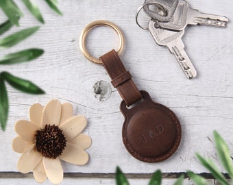 Personalized Genuine Leather AirTag Case with Keychain: Custom Holder Fob