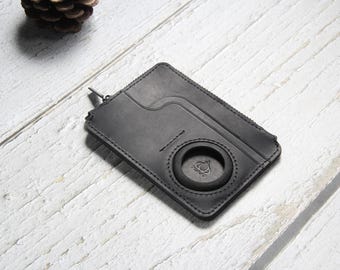Leather Airtag Coin Pouch Keychain: Personalized Small Coin Bag Zipper Wallet