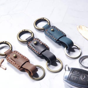 Personalized Leather Keychain,Handmade Monogram Car Key Fob Strap, Birthday Gift for Him