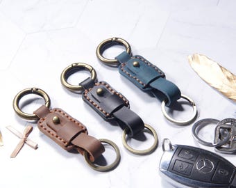 Personalized Leather Keychain,Handmade Monogram Car Key Fob Strap, Birthday Gift for Him