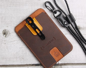 Personalized Premium  Genuine Leather Card Holder  for Work ID, School ID, Metro Card and Access Card Money gift back to school