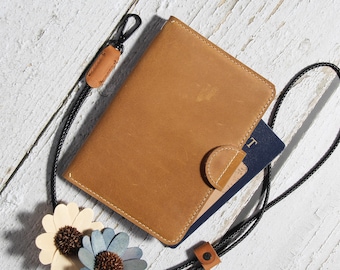 Handmade Full Grain Leather Passport Holder: RFID Airtag Travel Wallet