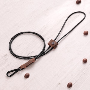 Personalisierte Echtleder Halskette Lanyard für Schlüssel-ID-Ausweishalter mit Längenversteller und Organizer, benutzerdefinierte Telefon-Handschlaufe|Braun|