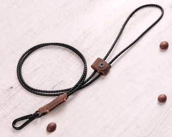 Personalized Genuine Leather Necklace Lanyard for Key ID Badge Holder with Length adjuster and Organizer,Custom Phone Wrist Strap|Brown|