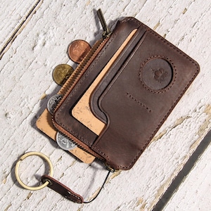 Portachiavi con portamonete con cerniera personalizzato: pelle di prima qualità, piccolo borsellino versatile per portafoglio da donna, porta carte, regali di compleanno e Natale