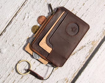 Personalized Leather Coin Pouch Keychain: Airtag Wallet, Card Holder