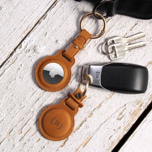 Suporte de airtag de couro personalizado para presente de Natal, porta-chaves de airtag, suporte de airtag para animais de estimação com etiqueta de colar personalizada, presentes para esposa, mãe, pai