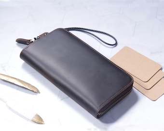 Personalized Leather Long Wallet for Men,Monogrammed Wallet with Card Holder,Birthday Gift for Her or Him