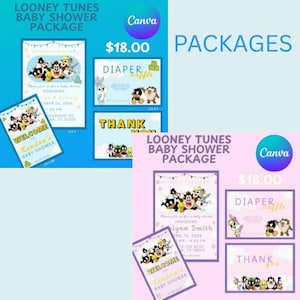 Looney Tunes Baby Shower Einladungs Paket Boy & Girl Optionen