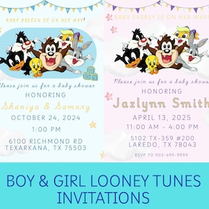 Looney Tunes Baby Shower Invitation Boy & Girl Options