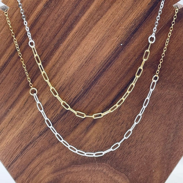 Mixed Metal Paperclip and Cable Chain Necklace - Gift for Her - Minimalist Modern Jewelry - Sterling Silver and Gold Filled