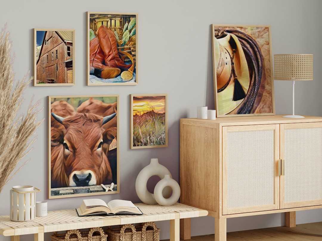 Country Western Art Set, Cowboy Art Set, Country Western Wall Art