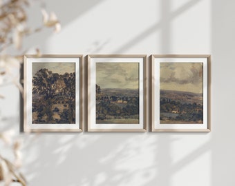Impressão artística de paisagem vintage, arte de parede neutra (download digital)