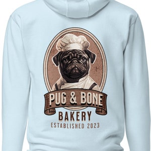 Mops und Knochen Bäckerei Unisex Hoodie, übergroßer Hoodie, Mops Hoodie, Mops Papa, Mops Mama, Vintage Hoodie, weicher Hoodie