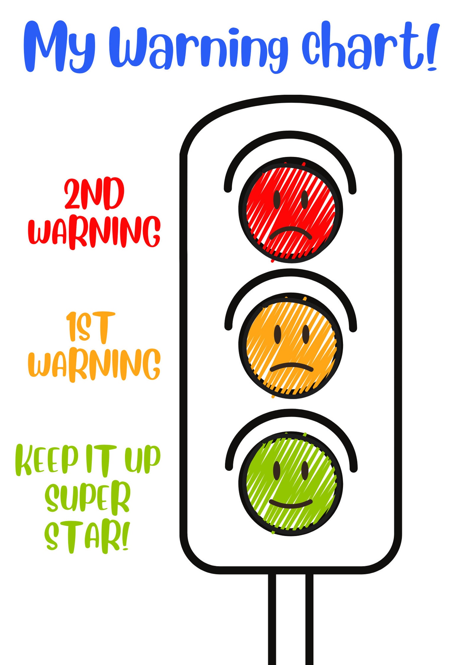Childrens Traffic Light Chart, Warning Chart, Children Behaviour