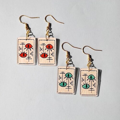 Cult of the Lamb Tarot Card Earrings: Handmade Acrylic Dangle Earrings