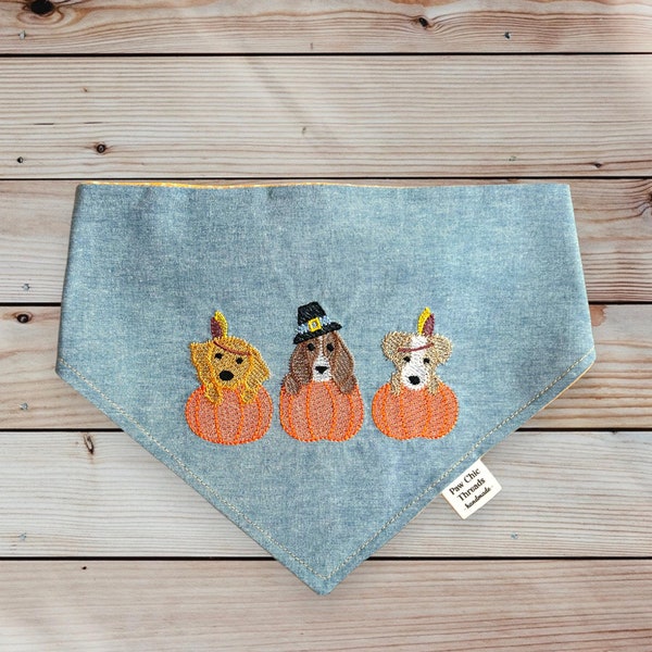 Thanksgiving Dog Bandana/Pilgrim Dogs Thanksgiving Bandana/Embroidery Thanksgiving Dog Bandana/Scrunchie Dog Bandana/Pumpkin Dog Bandana