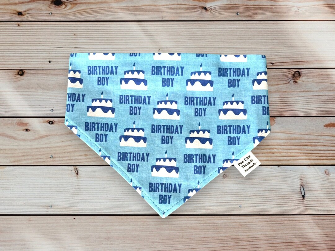 Birthday Boy Dog Bandana - Blue Plaid Pet Bandana For Small Medium Large Dogs