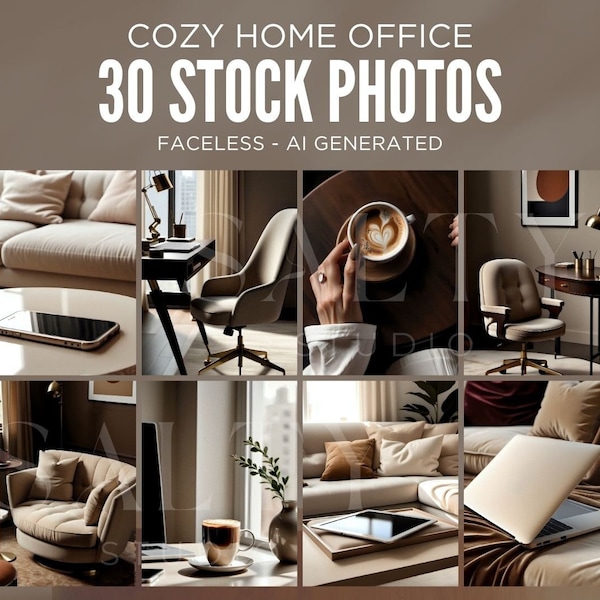 Home Office Stock Photo Bundle | Work from Home | Neutral Aesthetic Stock Photos | Social Media Images | Branding Kit | Faceless Marketing