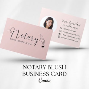 Pink Notary Business Card | Notary Marketing Template | Notary Loan Sign Agent Branding | Blush Business Card Design | Real Estate Marketing