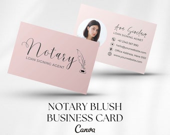 Tarjeta de visita de notario rosa / Plantilla de marketing de notario / Marca de agente de signos de préstamos de notario / Diseño de tarjetas de visita de Blush / Marketing de bienes raíces