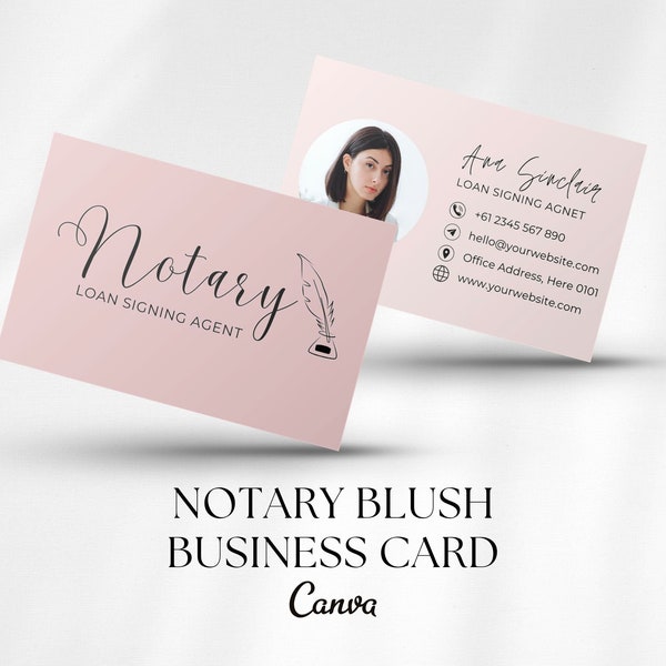 Pink Notary Business Card | Notary Marketing Template | Notary Loan Sign Agent Branding | Blush Business Card Design | Real Estate Marketing