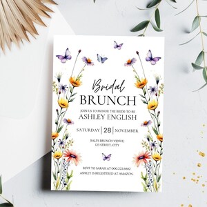 Wildblumen-Brautdusche Einladung Vorlage, Braut-Brunch-Einladung, Brautparty einladen, Aquarell Blumen-Einladung