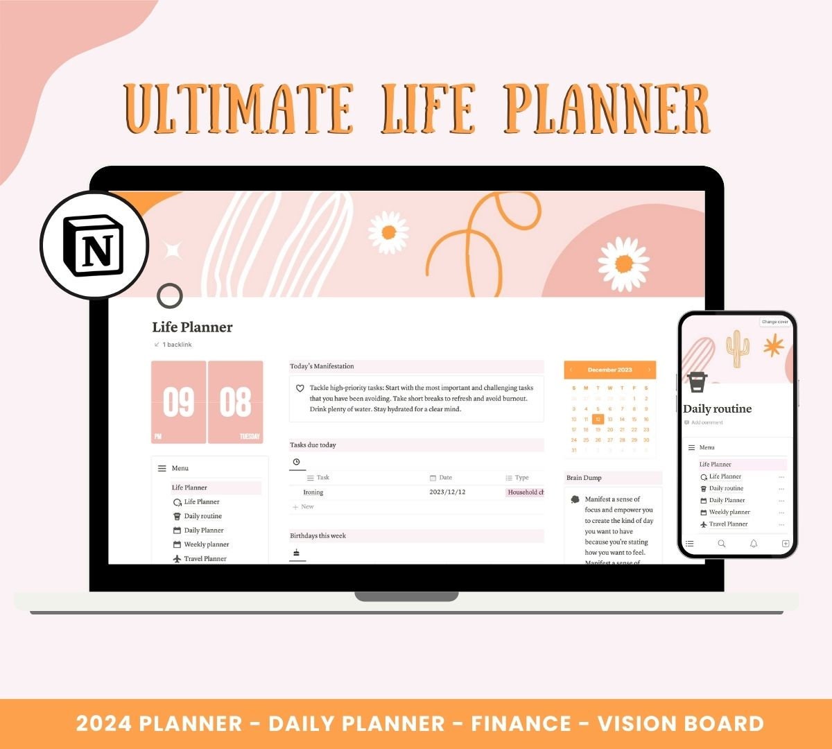 Notion Template Life Planner Notion Life Planner Pink Etsy Notion Template Life Planner Notion Life Planner Pink Etsy
