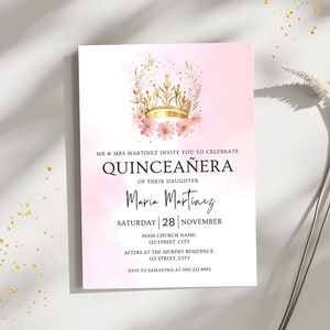 Quinceanera Invitations Template, Quinceañera Tiara, Quince Invitation, Quinceanera Invite, Princess invitation Pink, Sweet 16 Invitation