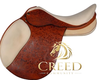 Handmade Leather Close Contact Tooled Saddle with Iron Stirrups | English Horse Riding Tack