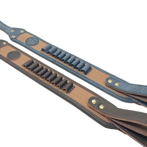1&quot; Leather Canvas Sling Shell Holder Slots For 9 pcs .308 Black and Dark brown Color