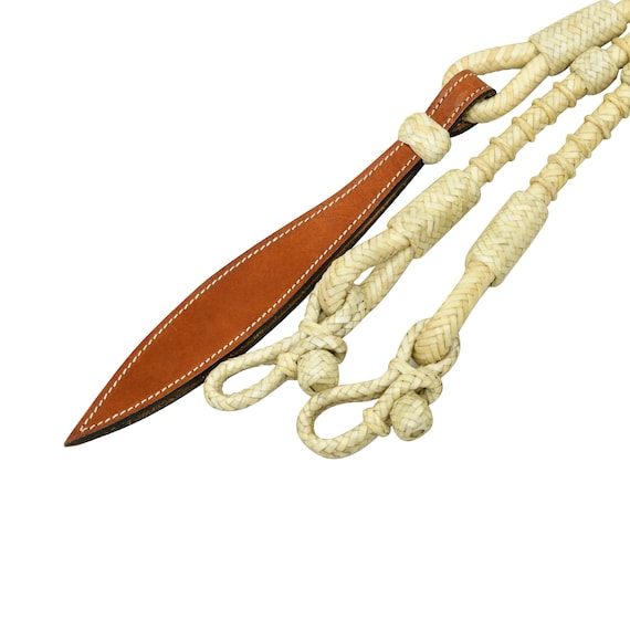 Set Western : Têtière Et Rênes Romal En Cuir Brut Tressé Main - Brown/Natural - Inde