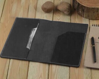 Leather Field Notes Steno Book Holder Refillable Black and Brown Gift Portfolio Case 6x9"