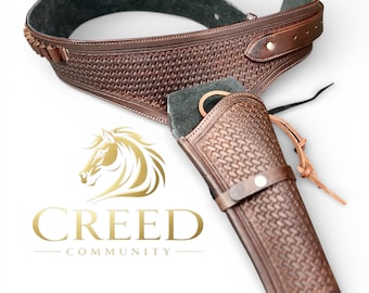 Handmade Western Leather Gun Holster with Belt – Right Hand Draw Cowboy Revolver Holster– Leather Fits 4"–6.5" Revolvers  .22 .38/357 .44/45