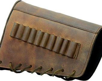 Genuine Leather Rifle Cheek Rest Pad with Cartridge Holder | Hunting Accessory