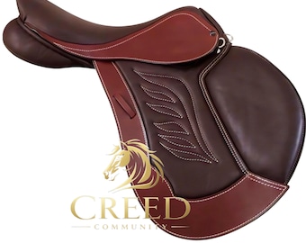 Leather English Close Contact Saddle Set with Stirrup & Straps | Horse Jumping Tack