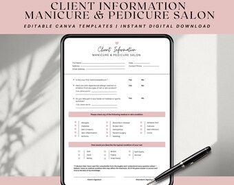 Salon Client Intake Form: Manicure & Pedicure, Editable Canva Template (Digital Download)