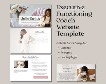 Modelo de site para coach de funções executivas: design editável do Canva (download digital)