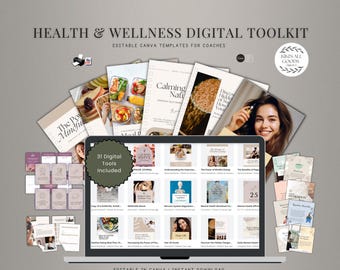 Health and Wellness Digital Toolkit: Journals, Planners & Self Care Canva Templates for Coaches