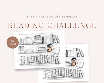 Printable Bookshelf Tracker: Minimalist Reading Challenge (60+ Books) (Digital Download