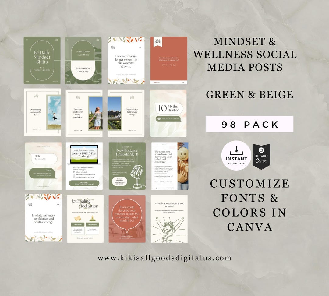 Mindset & Wellness Social Media Templates – 97 Canva Instagram Posts ...