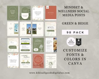 Mindset & Wellness Social Media Templates – 97 Canva Instagram Posts for Health, Life, Holistic Coaches