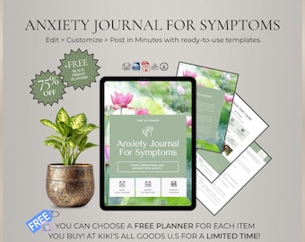 Journal de suivi des symptômes d'anxiété : journal des déclencheurs floraux, feuille de travail sur l'anxiété quotidienne, modèle imprimable